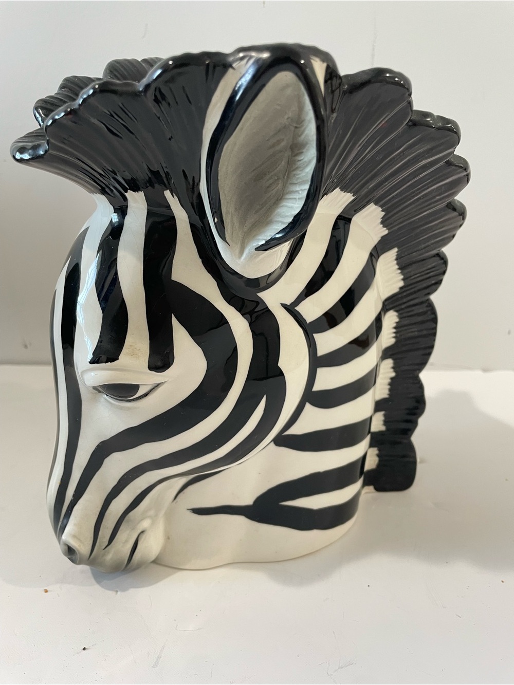 Vintage Napcoware Zebra Vase Planter Black White 9” Japan Ceramic Striped Head